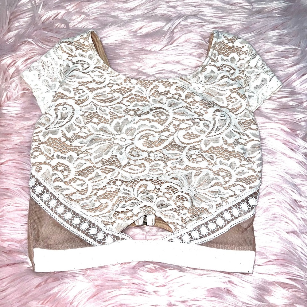 Charlotte Russe lace versatile white and beige crop top